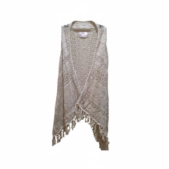 Justice Girls Crochet Fringe Vest – Size 8/10, Beige, Pre-Owned - Picture 2 of 12